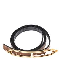 Pre Owned Hermes Gold/Black Epsom and Swift Leather Roulis Reversible Belt 70CM