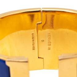 Pre Owned Hermès Clic Clac H Blue Enamel Gold Plated Extra Wide Bracelet PM