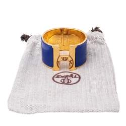 Pre Owned Hermès Clic Clac H Blue Enamel Gold Plated Extra Wide Bracelet PM