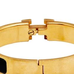 Pre Owned Hermès Clic H Black Enamel Gold Tone Narrow Bracelet