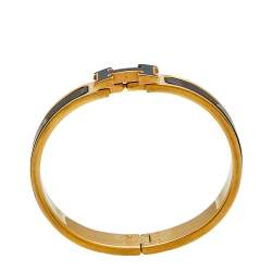 Pre Owned Hermès Clic H Black Enamel Gold Tone Narrow Bracelet