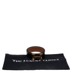 Pre Owned  Hermes Black/Gold Box and Togo Leather H Buckle Reversible Belt 85CM