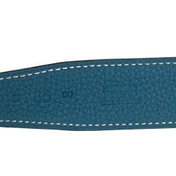 Pre Owned Hermes Bleu Jean/Black Chamonix and Togo Leather Collier De Chien Reversible Belt 85CM