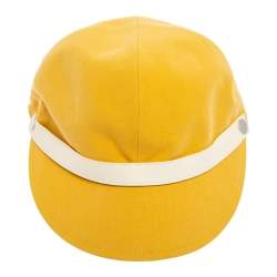 Pre Owned Hermes Yellow Cotton & Linen Leather Strip Detail Cap Size 56