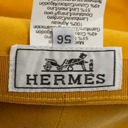 Pre Owned Hermes Yellow Cotton & Linen Leather Strip Detail Cap Size 56