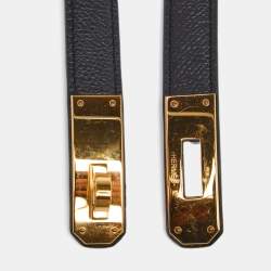 Pre Owned Hermes Black Swift and Epsom Leather Gold Finish Kelly 18 Adjustable Belt