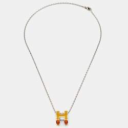 Pre Owned Hermes Mini Pop H Enamel Palladium Plated Pendant Necklace