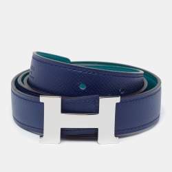 Pre Owned Hermes Blue Malachite/Menthe Epsom and Swift Leather Mini Constance Reversible Belt 75CM