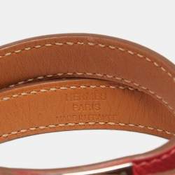 Hermès Coral Red Palladium Plated Kelly Double Tour Wrap Bracelet M
