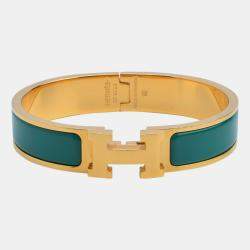 Pre Owned Hermes Clic H Malachite Narrow Bracelet 18cm
