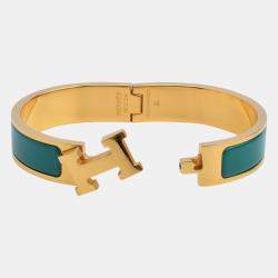 Pre Owned Hermes Clic H Malachite Narrow Bracelet 18cm