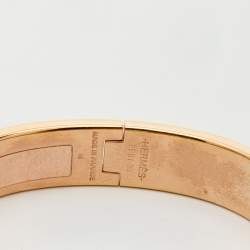 Pre Owned Hermès Clic H Blue Enamel Rose Gold Plated Narrow Bracelet