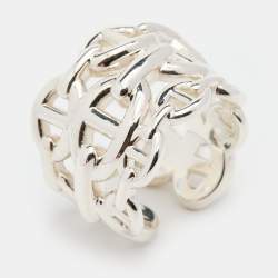مملوكة مسبقًا Hermès Sterling Silver Chaine d'ancre Enchainee Ring Size EU 53