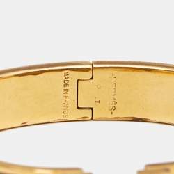 Pre Owned Hermès Clic H Aqua Blue Enamel Gold Plated Narrow Bracelet