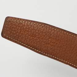 Pre Owned Hermes Black/Gold Box and Togo Leather H Buckle Reversible Belt 85CM