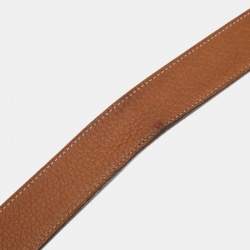 Pre Owned Hermes Black/Gold Box and Togo Leather H Buckle Reversible Belt 85CM