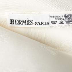 Pre Owned Hermes Off White Bee Jacquard Silk Fringed Scarf 