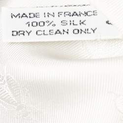 Pre Owned Hermes Off White Bee Jacquard Silk Fringed Scarf 