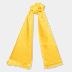 Pre Owned Hermes Yellow Silk Unisex Bee Jacquard Scarf
