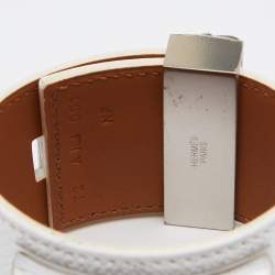 Pre Owned Hermès White Leather Palladium Plated Collier de Chien Bracelet T2
