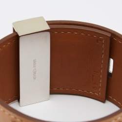 Pre Owned Hermès Cream Leather Palladium Plated Collier de Chien Bracelet