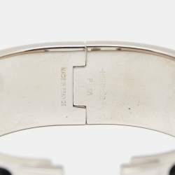 Pre Owned Hermès Clic Clac H Black Enamel Palladium Plated Wide Bracelet PM