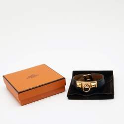 Pre Owned Hermes Rivale Black Leather Double Tour Bracelet XS