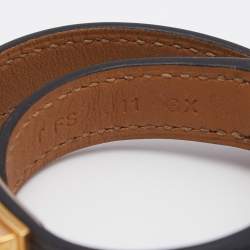 Pre Owned Hermes Rivale Black Leather Double Tour Bracelet XS