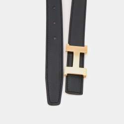Pre Owned Hermes Black/Orange Chamonix And Epsom Leather Constance Reversible Belt 90CM