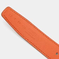 Pre Owned Hermes Black/Orange Chamonix And Epsom Leather Constance Reversible Belt 90CM