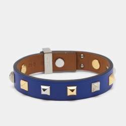 Pre Owned Hermes Mini Dog Clous Carres Purple Leather Two Tone Studded  Bracelet