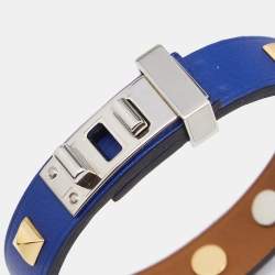 Pre Owned Hermes Mini Dog Clous Carres Purple Leather Two Tone Studded  Bracelet