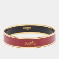 Pre Owned Hermès Red Enamel Calèche Narrow Bangle Bracelet