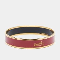 Pre Owned Hermès Red Enamel Calèche Narrow Bangle Bracelet