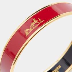 Pre Owned Hermès Red Enamel Calèche Narrow Bangle Bracelet