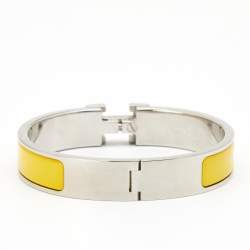 Pre Owned Hermès Clic H Yellow Enamel Palladium Plated Metal Bracelet