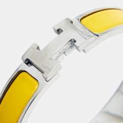 Pre Owned Hermès Clic H Yellow Enamel Palladium Plated Metal Bracelet