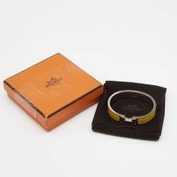 Pre Owned Hermès Clic H Yellow Enamel Palladium Plated Metal Bracelet