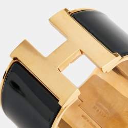 Pre Owned Hermès Clic Clac H Black Enamel Gold Tone Metal Extra Wide Bracelet