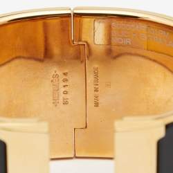 Pre Owned Hermès Clic Clac H Black Enamel Gold Tone Metal Extra Wide Bracelet
