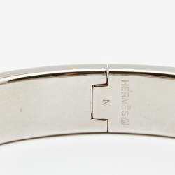 Pre Owned Hermès Clic H Orange Enamel Palladium Plated Narrow Bracelet
