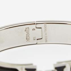 Pre Owned Hermès Clic H Black Enamel Palladium Plated Narrow Bracelet