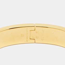 Pre Owned Hermès Clic H Brown Enamel Gold Plated Narrow Bracelet