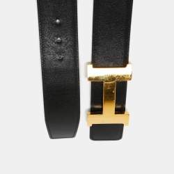 Pre Owned Hermes Black/Chocolat Chamonix and Swift Leather Constance Reversible Belt 75CM