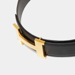 Pre Owned Hermes Black/Chocolat Chamonix and Swift Leather Constance Reversible Belt 75CM