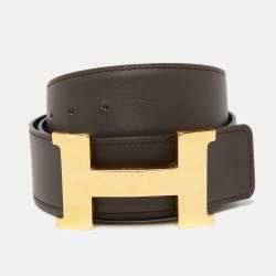 Pre Owned Hermes Black/Chocolat Chamonix and Swift Leather Constance Reversible Belt 75CM