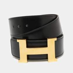Pre Owned Hermes Black/Chocolat Chamonix and Swift Leather Constance Reversible Belt 75CM