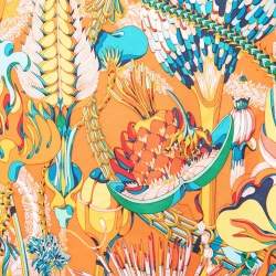 Pre Owned Hermès Orange Foliage Print Silk Scarf