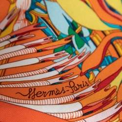 Pre Owned Hermès Orange Foliage Print Silk Scarf