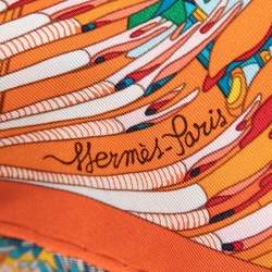 Pre Owned Hermès Orange Foliage Print Silk Scarf